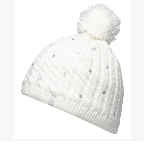 NWOT O'Neill Hot Dot Sequins Beanie Snow Hat Cream White Silver Pom Pom - Picture 1 of 12